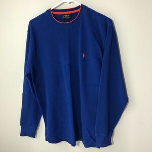 Polo Ralph Lauren cobalt blue orange pony waffle knit thermal long sleeve shirt